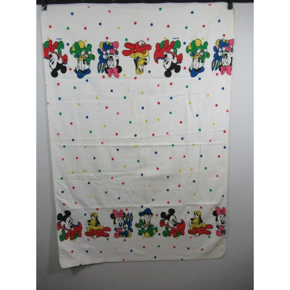 Vintage 80s 90s Disney Babies Flannel Baby Blanket Mickey Minnie Donald Duck